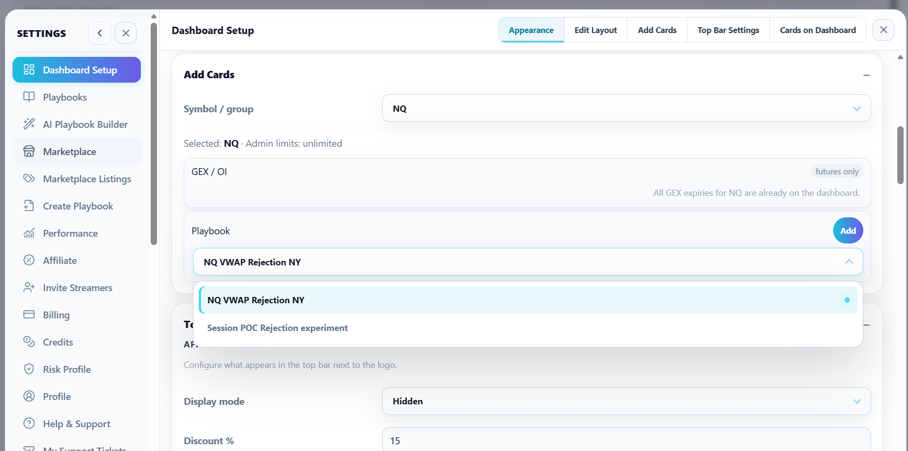 Add Cards with a Playbook selection ready to add to the dashboard