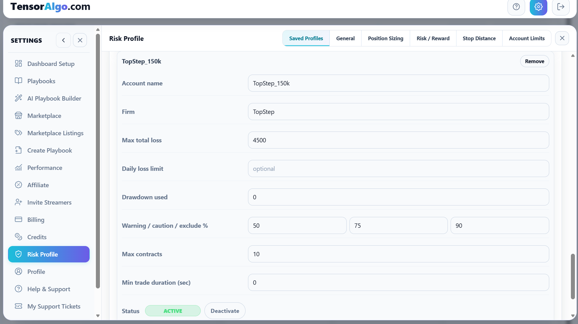 Risk Profile account limits and compatibility thresholds